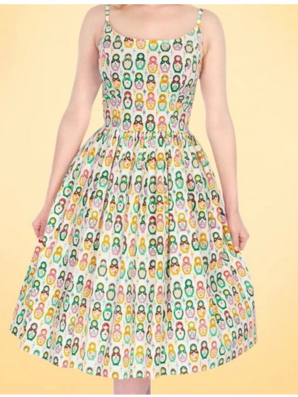 Tatyana rare boutique Matryoshka Print Fit-and-Flare swing Dress 97% cotton